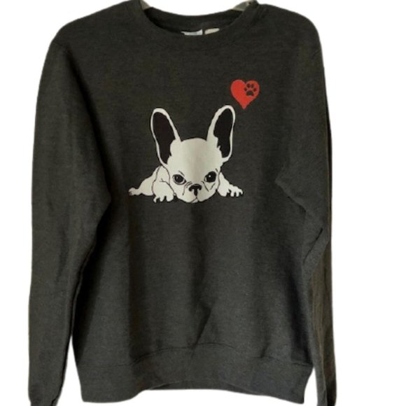 French Bulldog Boston Terrier Heart/Paw Gray Fleece Sweatshirt Unisex - S - Picture 2 of 7